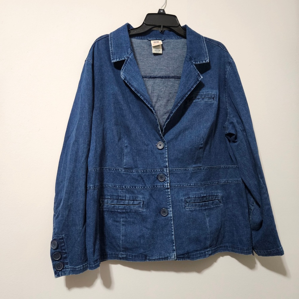 Faded Glory Womens Plus Stretch Denim Blazer Jacket‎ Blue 18W/20W Medium Wash
